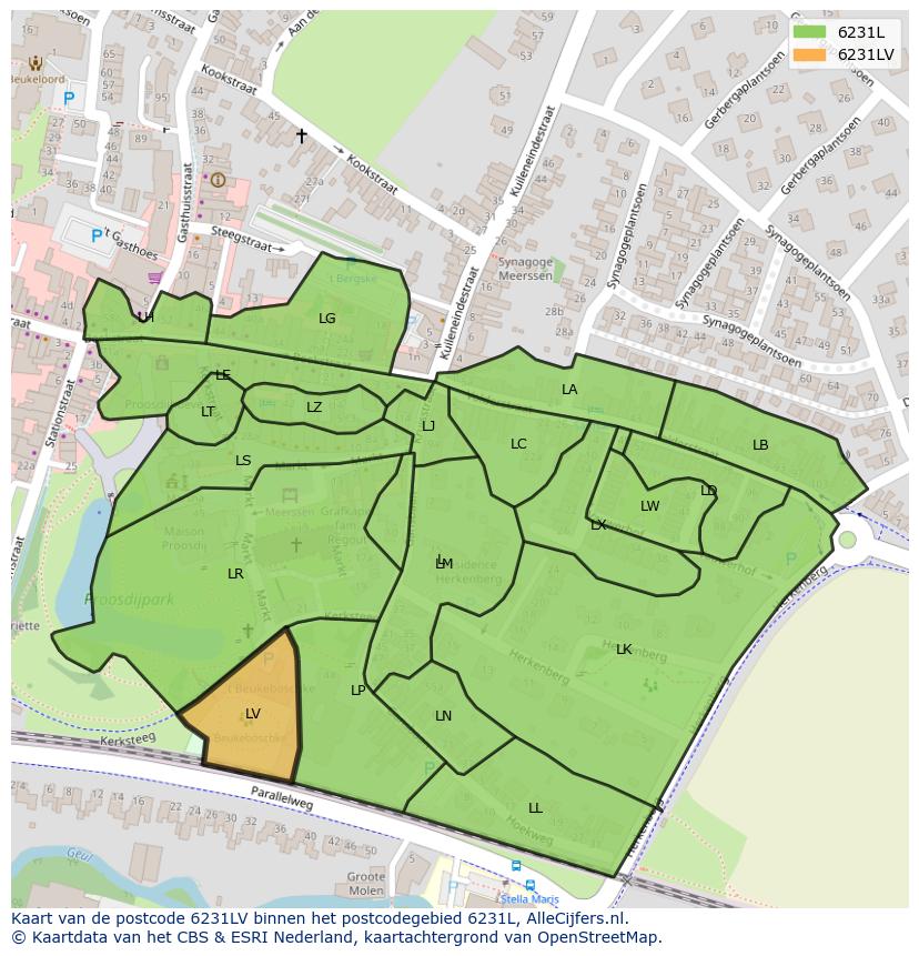 Afbeelding van het postcodegebied 6231 LV op de kaart.