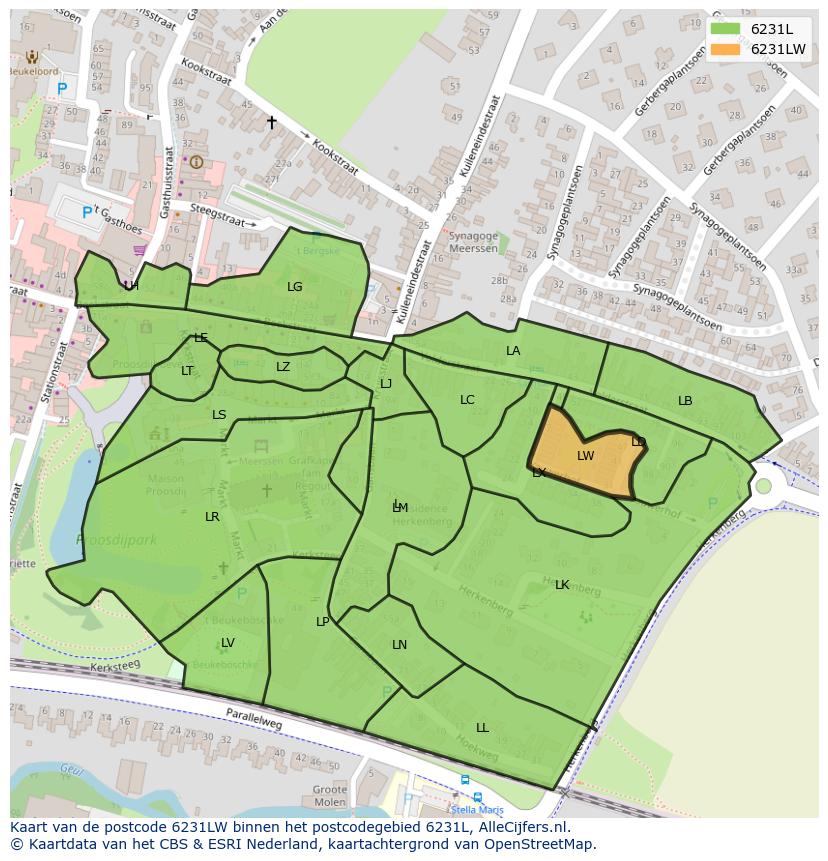 Afbeelding van het postcodegebied 6231 LW op de kaart.