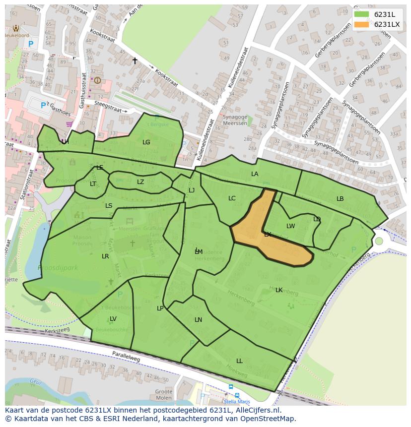 Afbeelding van het postcodegebied 6231 LX op de kaart.
