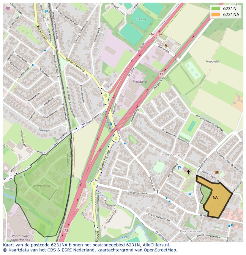 Afbeelding van het postcodegebied 6231 NA op de kaart.