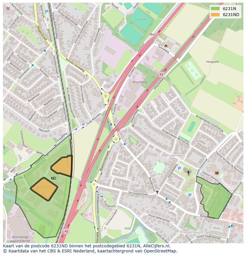 Afbeelding van het postcodegebied 6231 ND op de kaart.