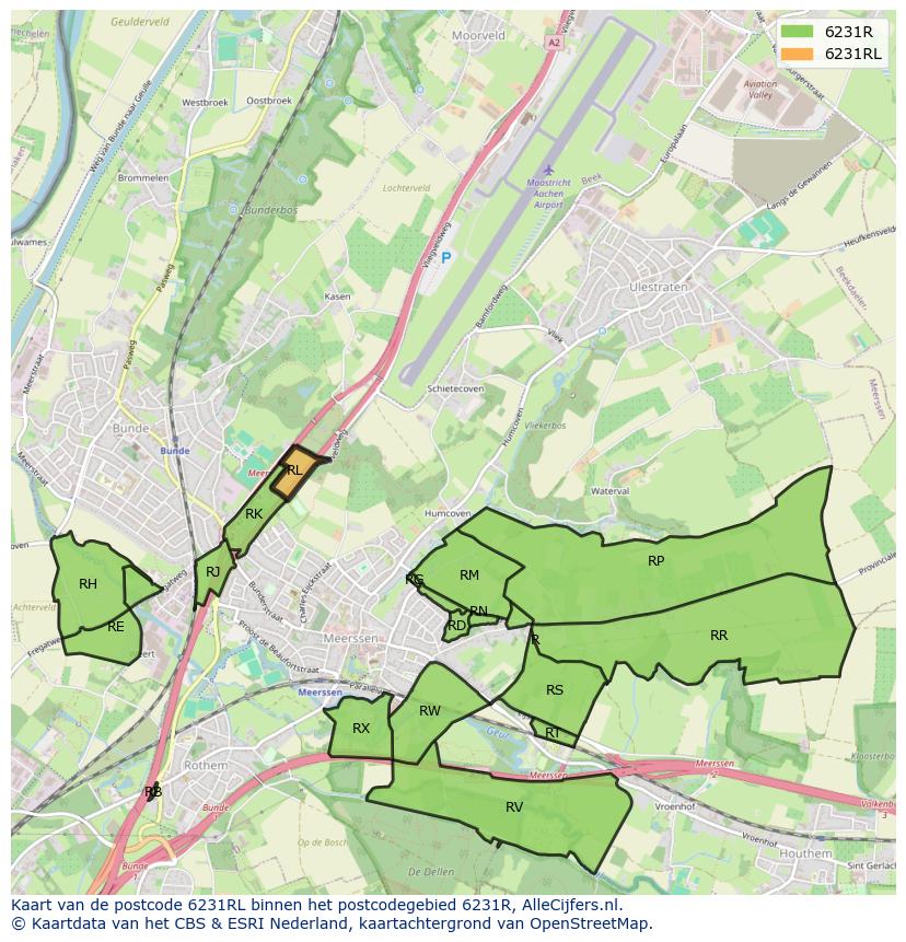 Afbeelding van het postcodegebied 6231 RL op de kaart.