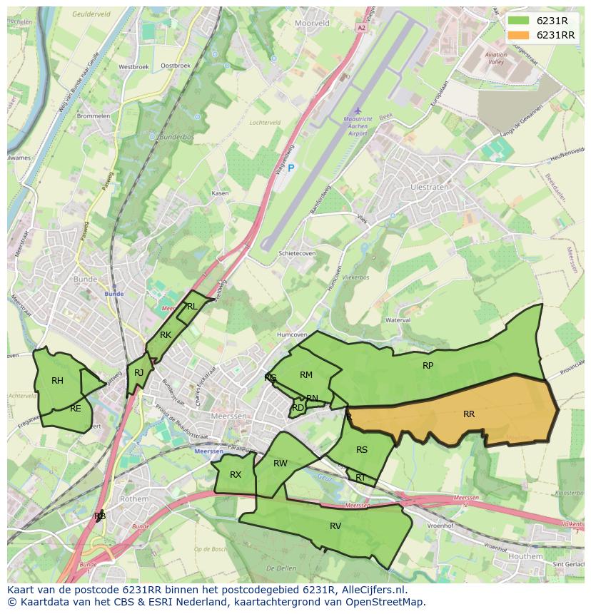 Afbeelding van het postcodegebied 6231 RR op de kaart.