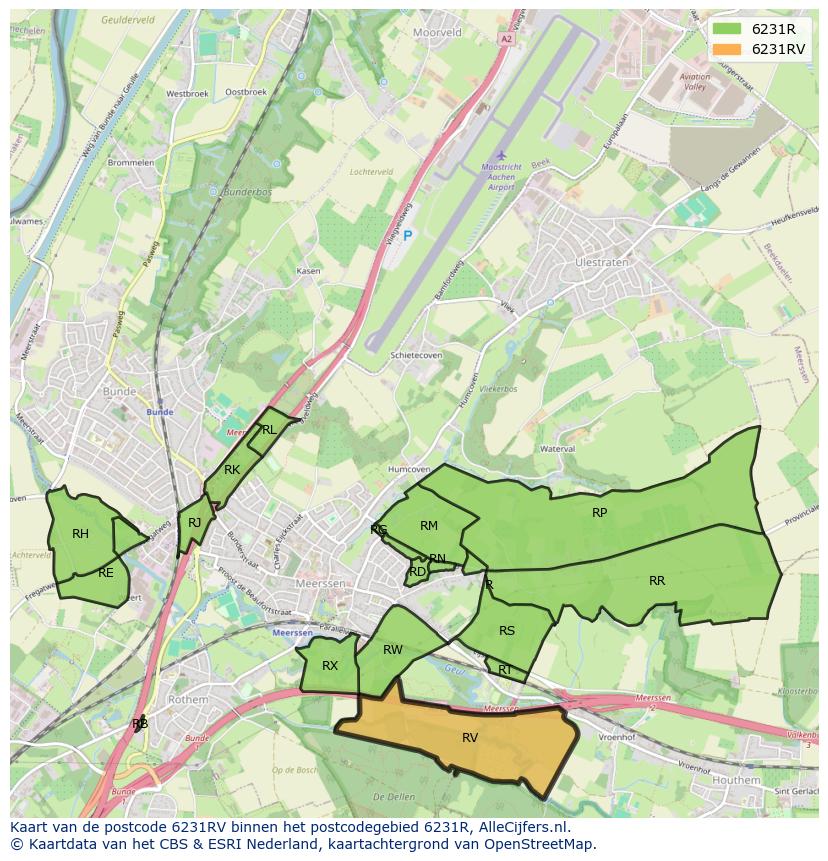 Afbeelding van het postcodegebied 6231 RV op de kaart.