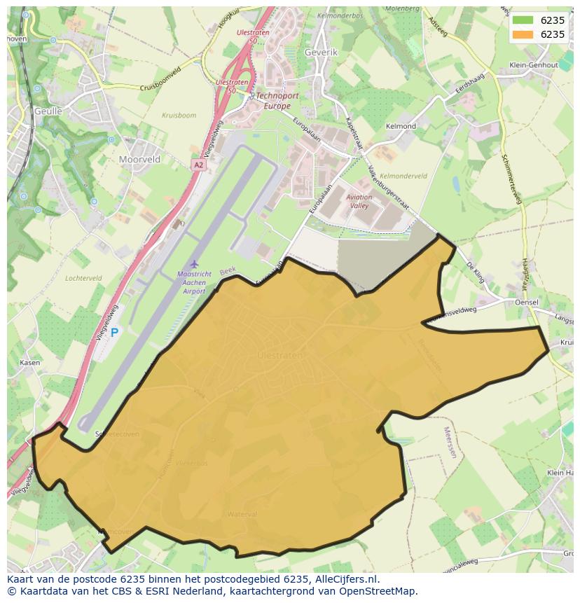 Afbeelding van het postcodegebied 6235 op de kaart.