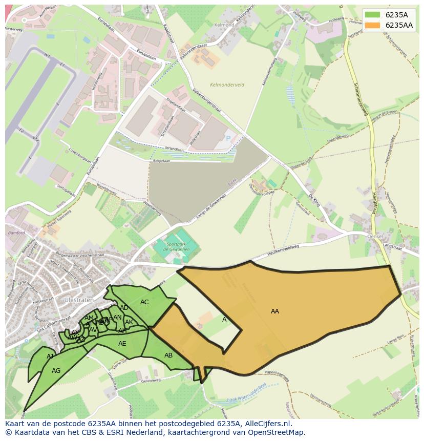 Afbeelding van het postcodegebied 6235 AA op de kaart.