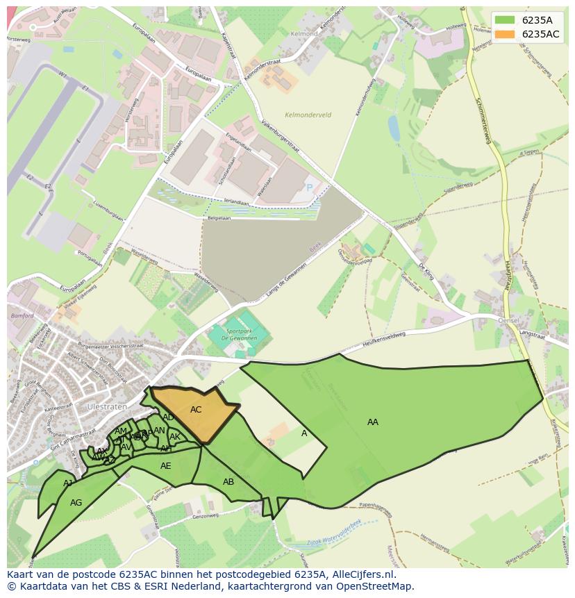 Afbeelding van het postcodegebied 6235 AC op de kaart.