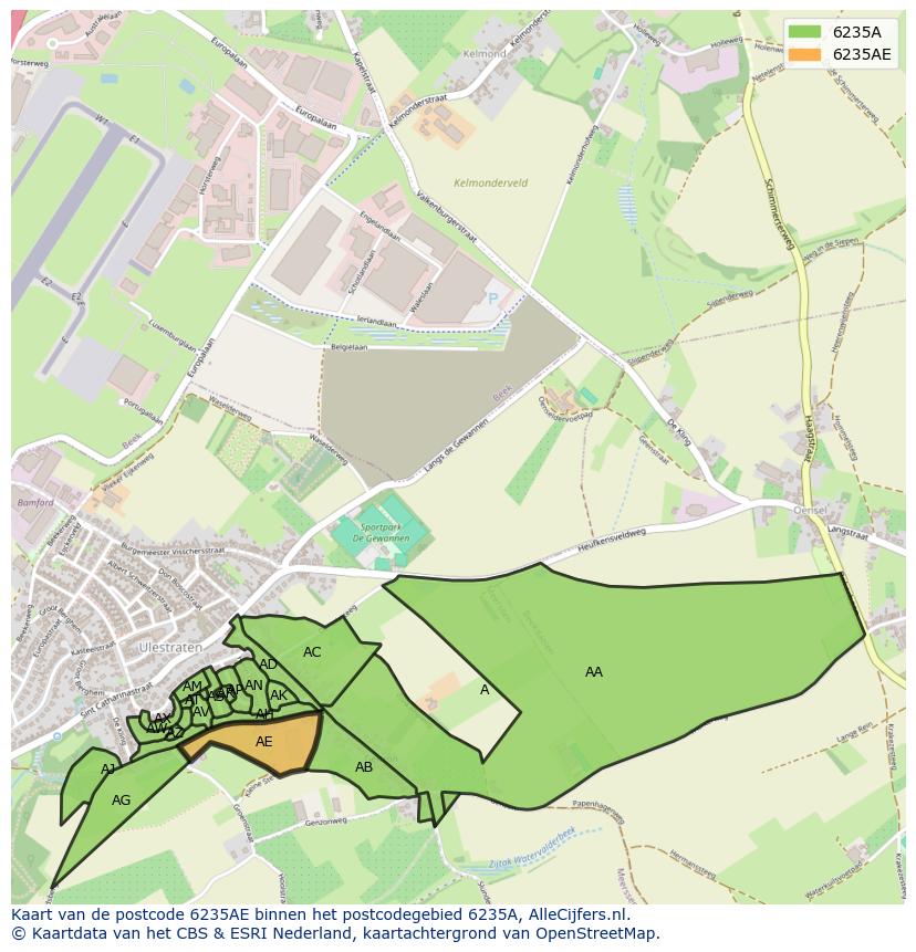 Afbeelding van het postcodegebied 6235 AE op de kaart.