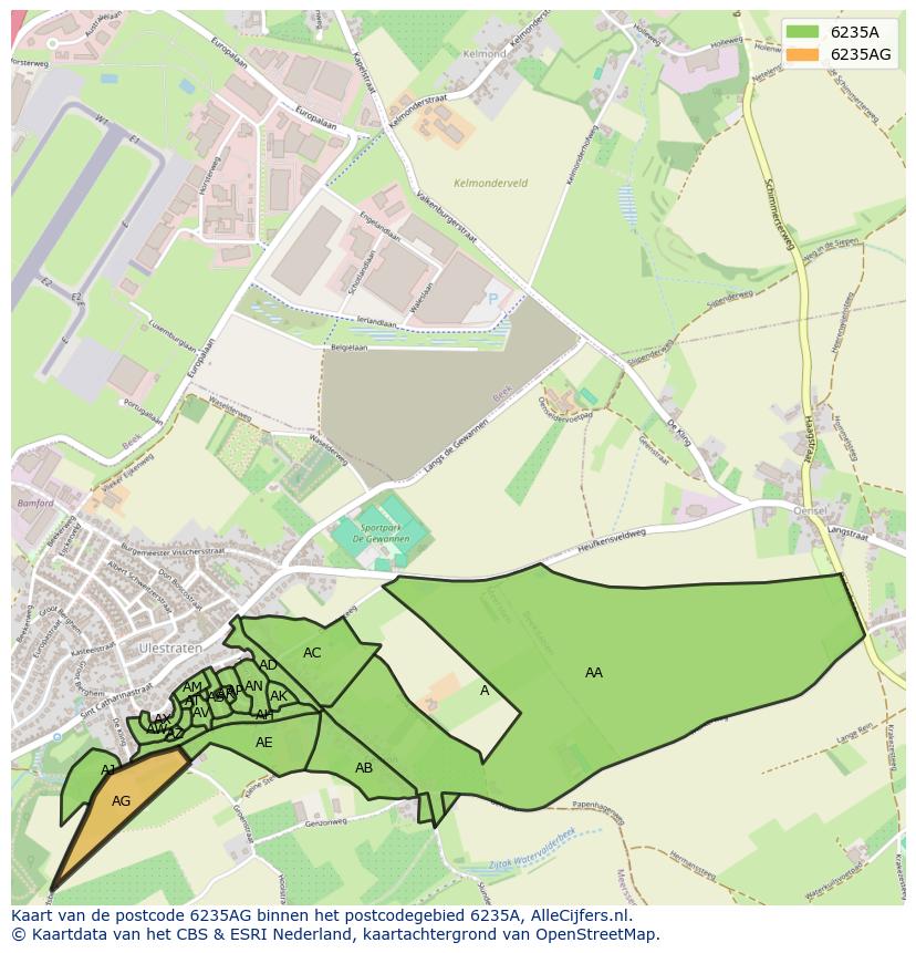 Afbeelding van het postcodegebied 6235 AG op de kaart.