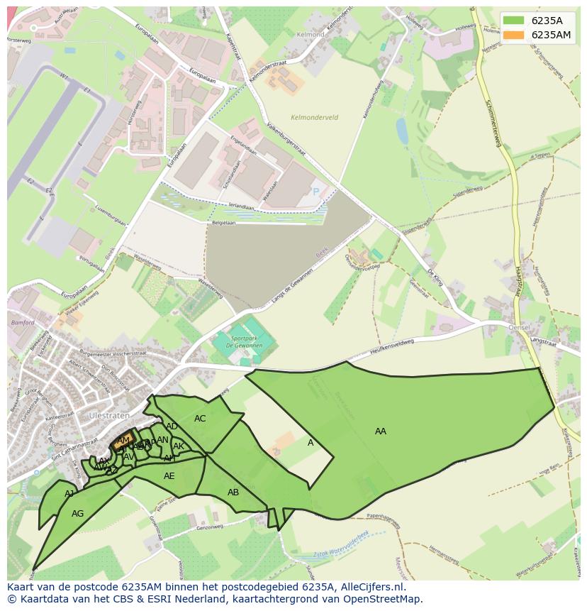 Afbeelding van het postcodegebied 6235 AM op de kaart.