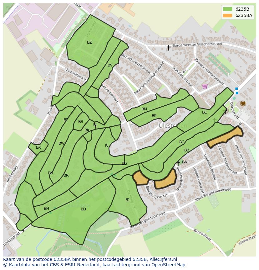 Afbeelding van het postcodegebied 6235 BA op de kaart.