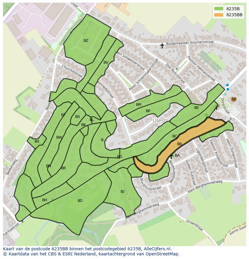Afbeelding van het postcodegebied 6235 BB op de kaart.