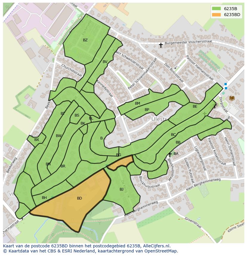 Afbeelding van het postcodegebied 6235 BD op de kaart.
