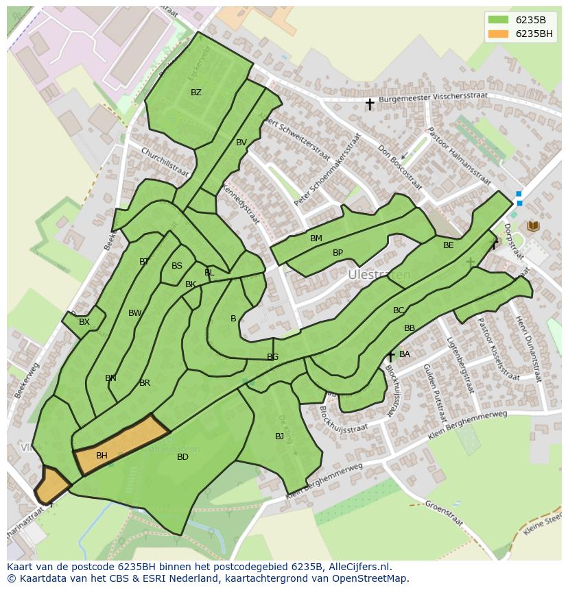 Afbeelding van het postcodegebied 6235 BH op de kaart.