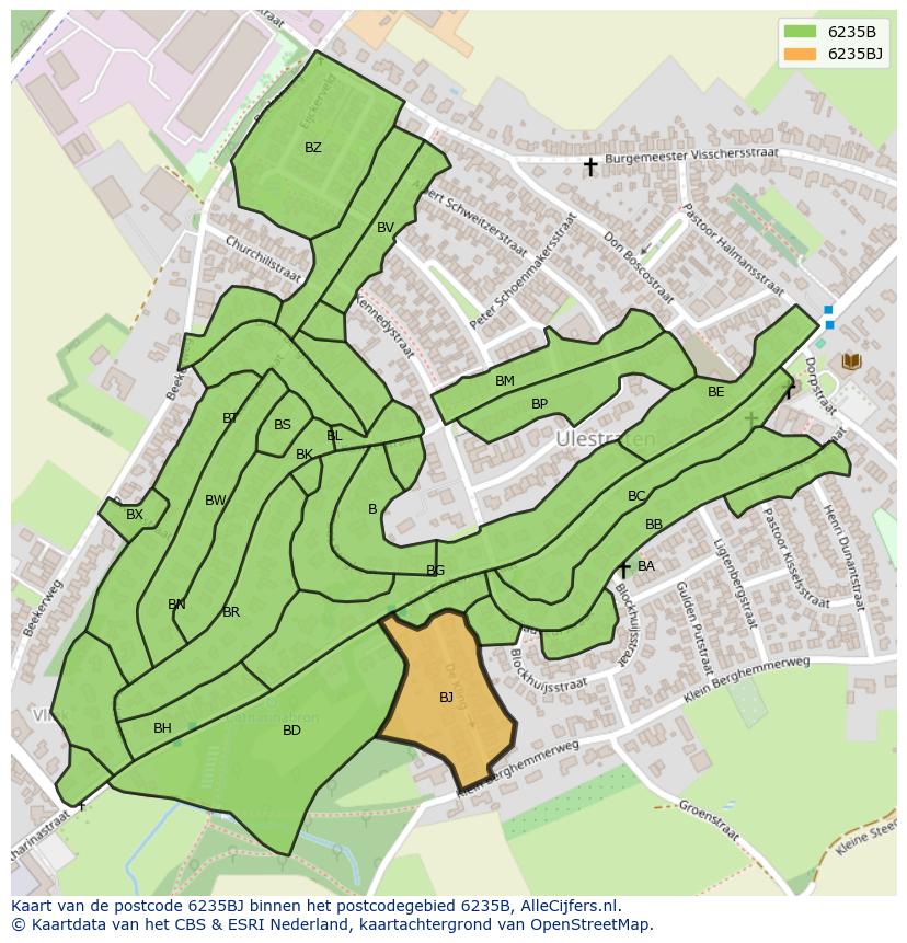 Afbeelding van het postcodegebied 6235 BJ op de kaart.