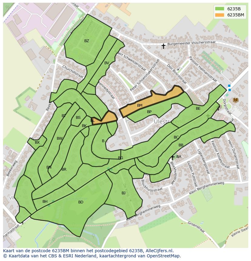 Afbeelding van het postcodegebied 6235 BM op de kaart.