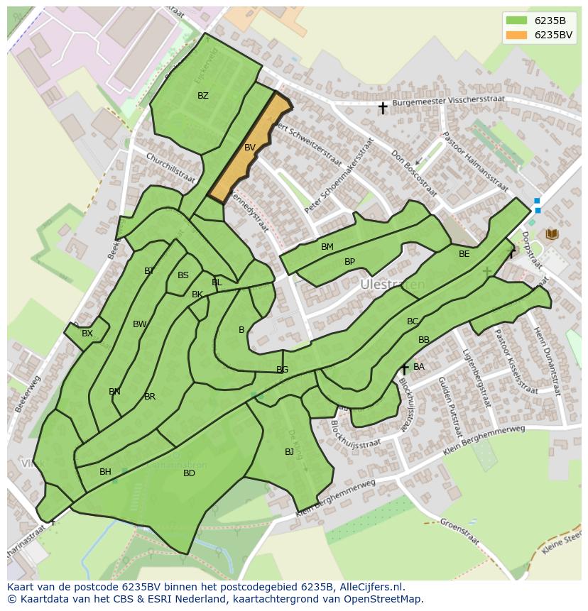 Afbeelding van het postcodegebied 6235 BV op de kaart.