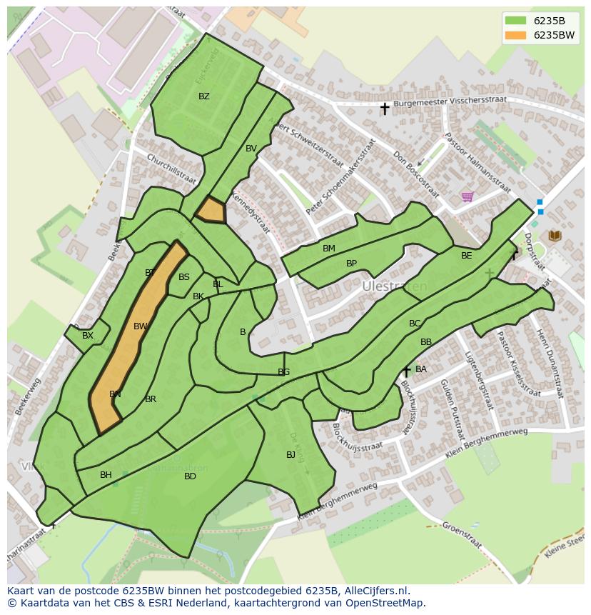 Afbeelding van het postcodegebied 6235 BW op de kaart.