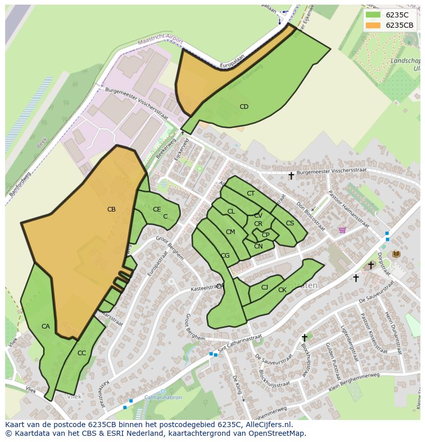 Afbeelding van het postcodegebied 6235 CB op de kaart.
