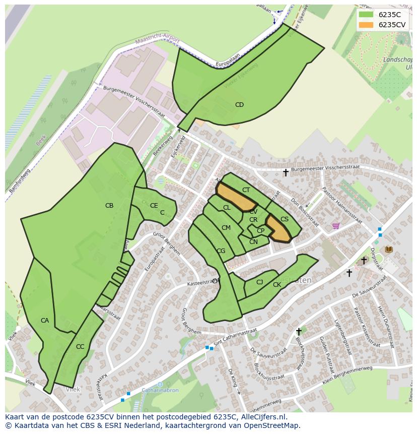 Afbeelding van het postcodegebied 6235 CV op de kaart.
