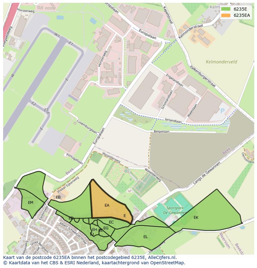 Afbeelding van het postcodegebied 6235 EA op de kaart.