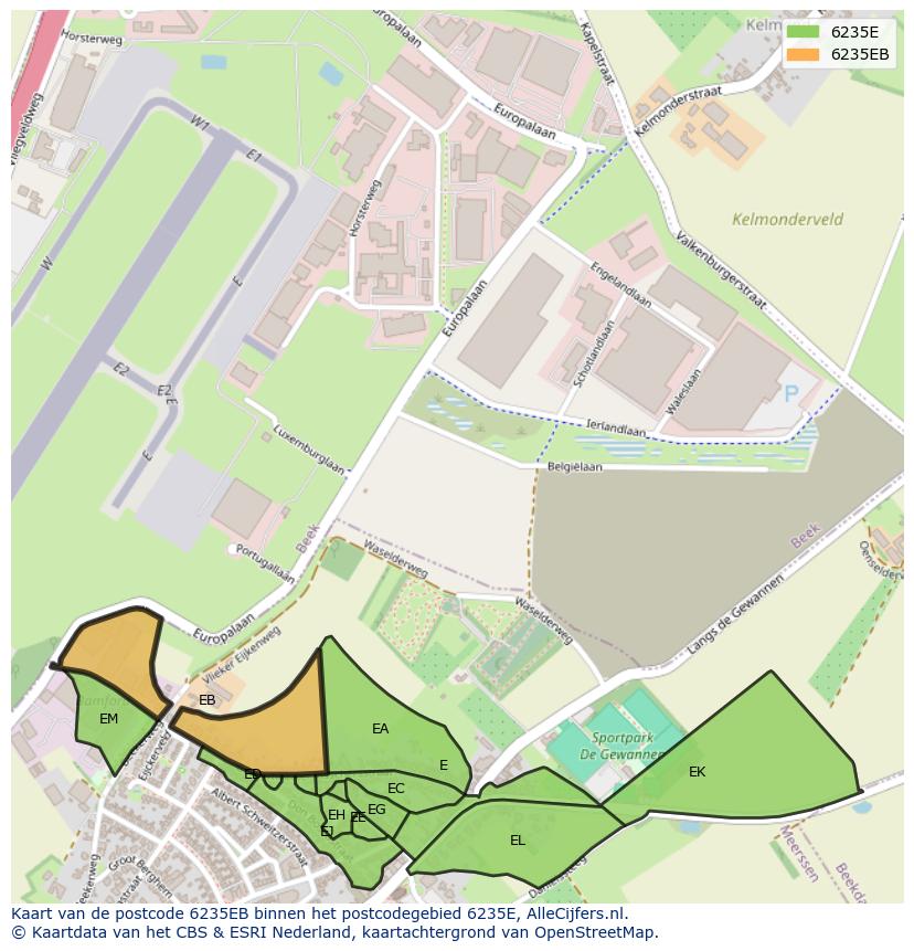 Afbeelding van het postcodegebied 6235 EB op de kaart.
