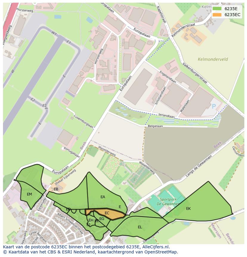 Afbeelding van het postcodegebied 6235 EC op de kaart.