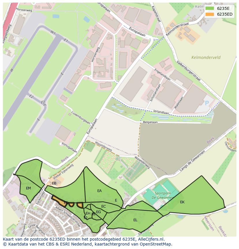 Afbeelding van het postcodegebied 6235 ED op de kaart.