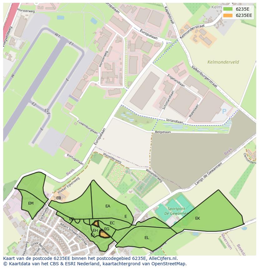 Afbeelding van het postcodegebied 6235 EE op de kaart.