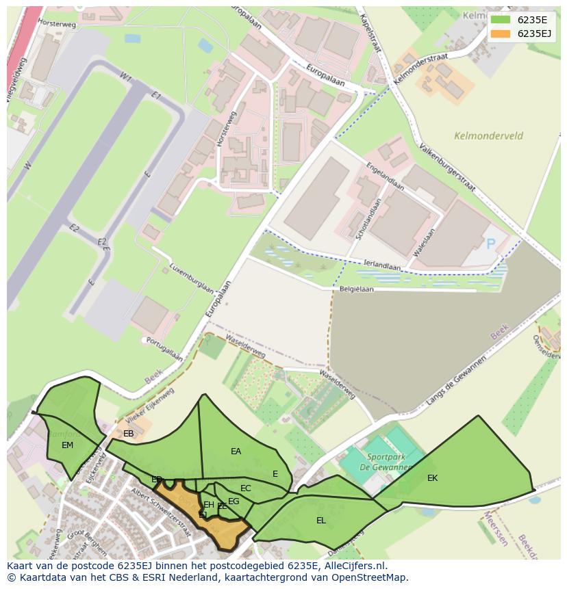 Afbeelding van het postcodegebied 6235 EJ op de kaart.