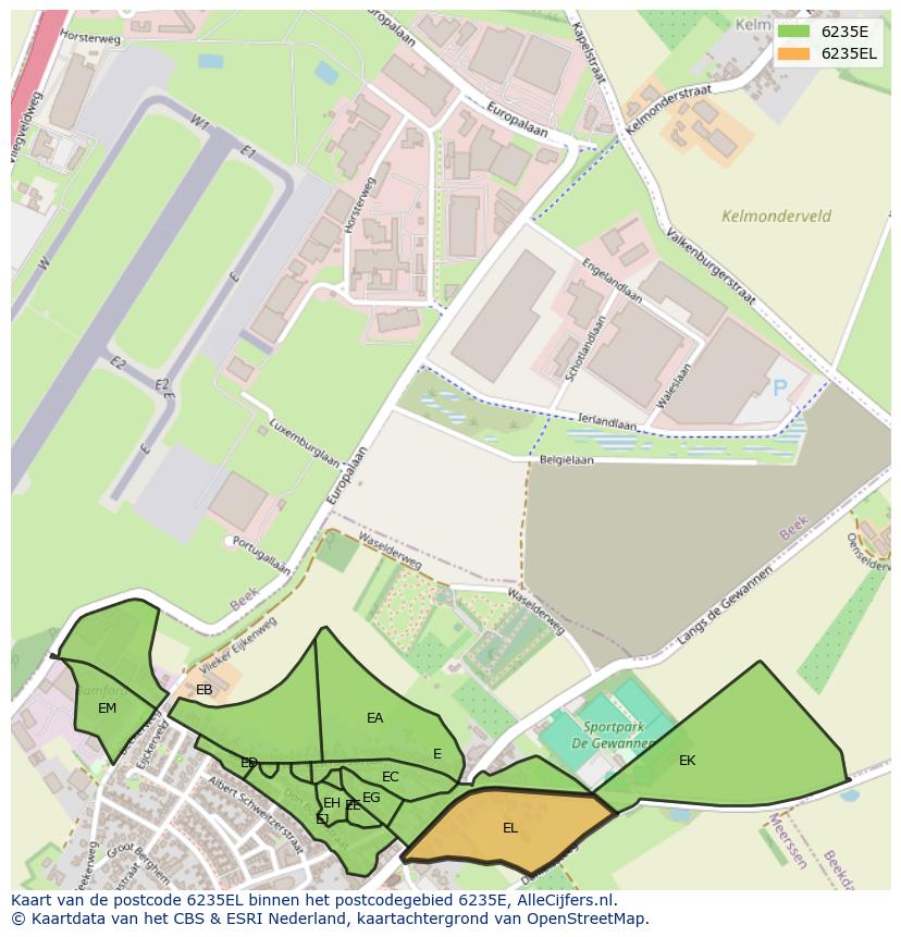 Afbeelding van het postcodegebied 6235 EL op de kaart.
