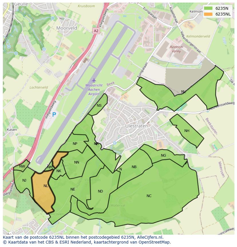 Afbeelding van het postcodegebied 6235 NL op de kaart.