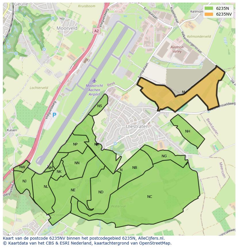 Afbeelding van het postcodegebied 6235 NV op de kaart.