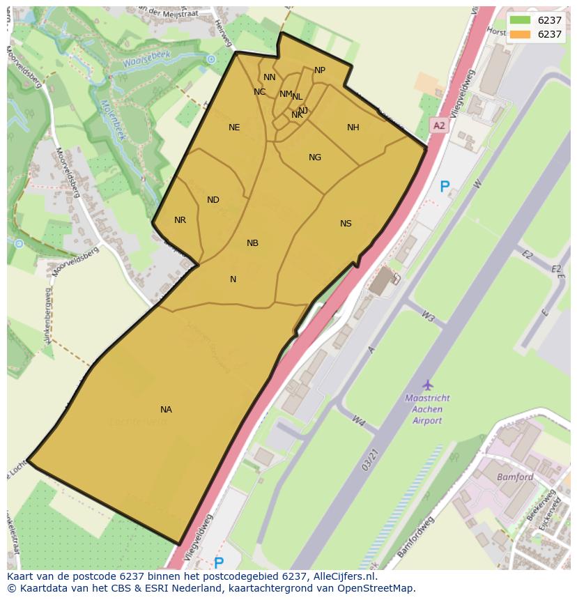 Afbeelding van het postcodegebied 6237 op de kaart.