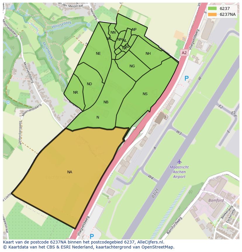 Afbeelding van het postcodegebied 6237 NA op de kaart.