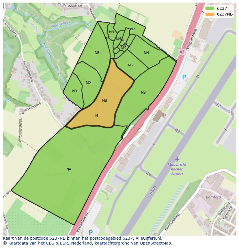 Afbeelding van het postcodegebied 6237 NB op de kaart.