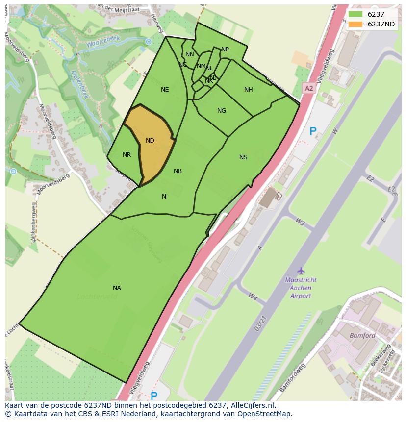 Afbeelding van het postcodegebied 6237 ND op de kaart.