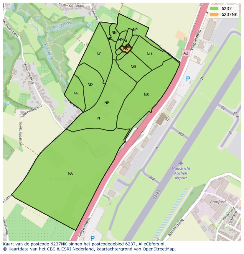 Afbeelding van het postcodegebied 6237 NK op de kaart.