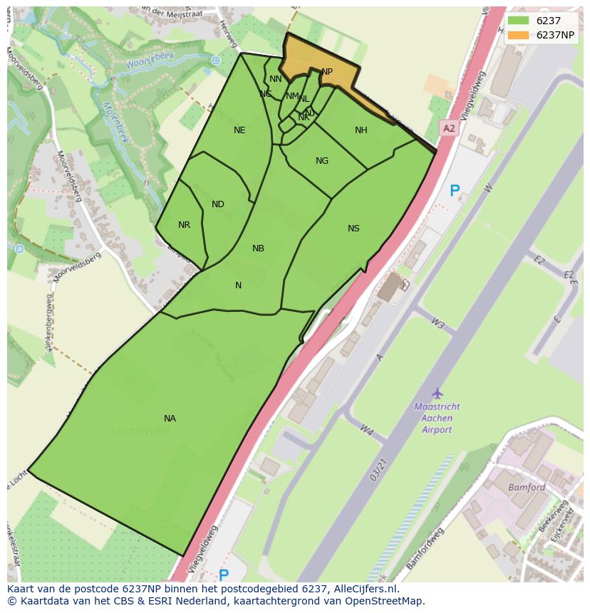 Afbeelding van het postcodegebied 6237 NP op de kaart.