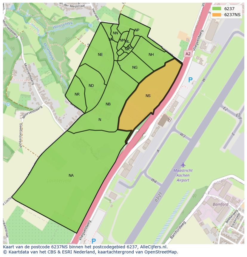 Afbeelding van het postcodegebied 6237 NS op de kaart.