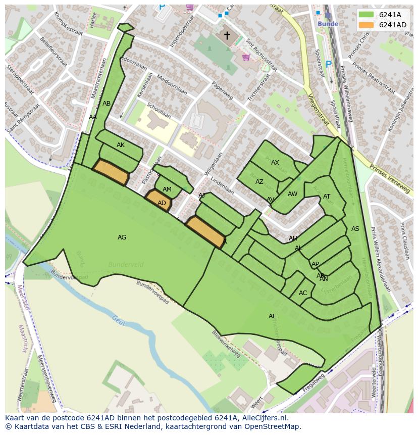 Afbeelding van het postcodegebied 6241 AD op de kaart.