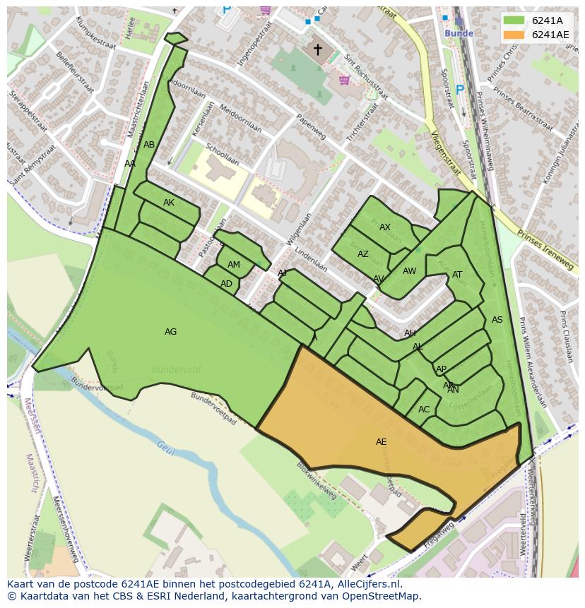 Afbeelding van het postcodegebied 6241 AE op de kaart.