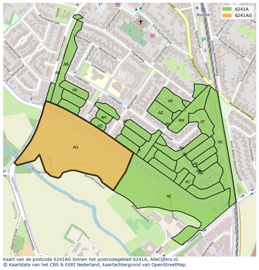 Afbeelding van het postcodegebied 6241 AG op de kaart.