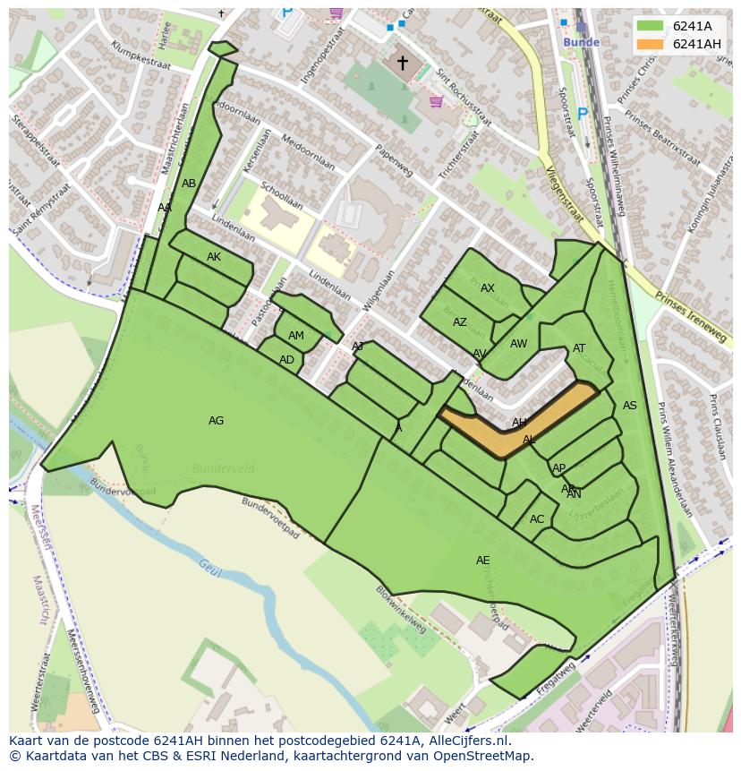 Afbeelding van het postcodegebied 6241 AH op de kaart.
