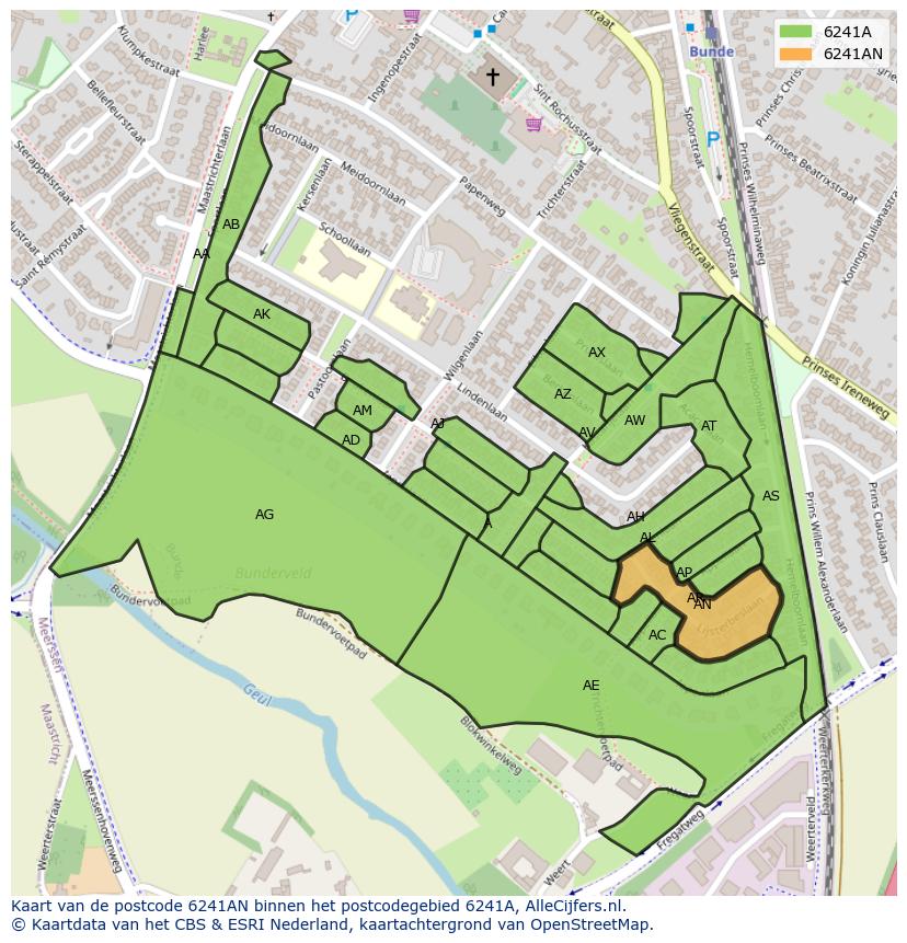 Afbeelding van het postcodegebied 6241 AN op de kaart.