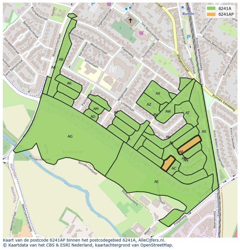 Afbeelding van het postcodegebied 6241 AP op de kaart.