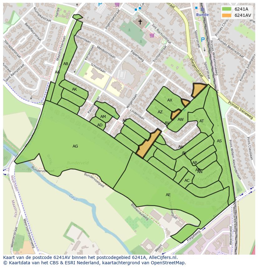 Afbeelding van het postcodegebied 6241 AV op de kaart.
