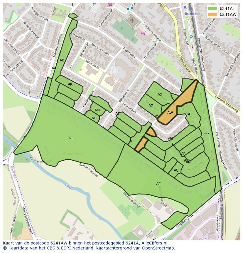 Afbeelding van het postcodegebied 6241 AW op de kaart.