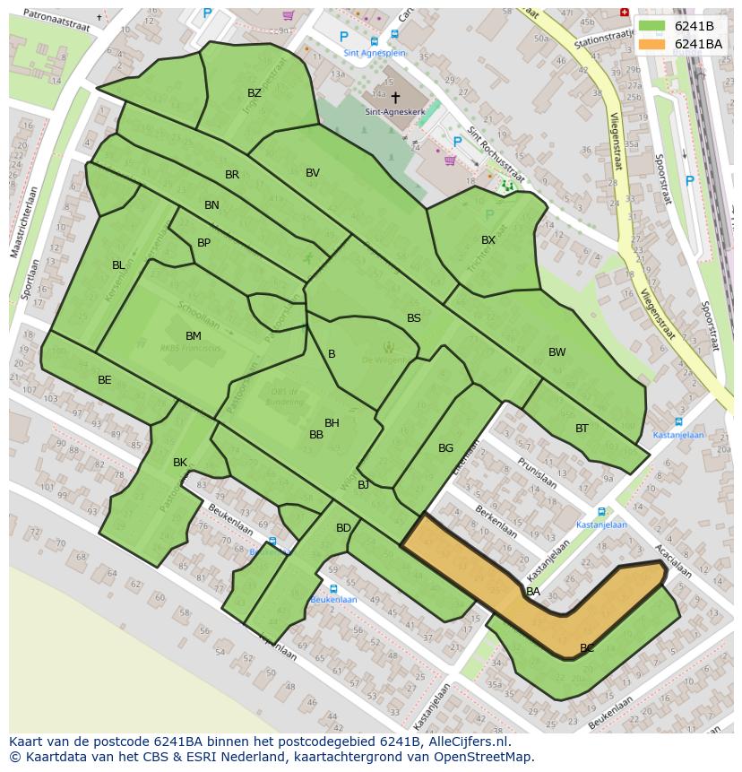 Afbeelding van het postcodegebied 6241 BA op de kaart.