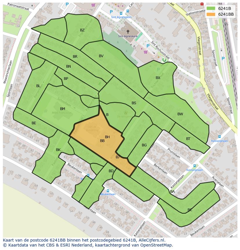 Afbeelding van het postcodegebied 6241 BB op de kaart.
